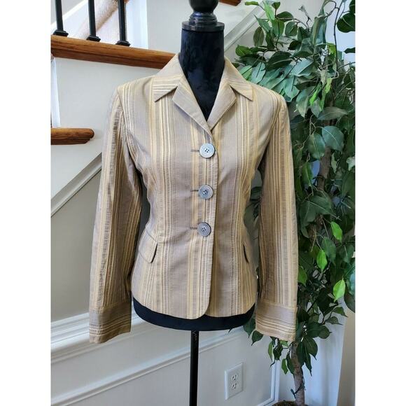J. Jill Women Tan Polyester & Rayon Three Buttons Single Breasted Blazer Size 4 - Picture 12 of 12